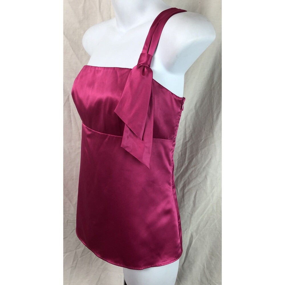 Ann Taylor Loft Camisole Halter Satin Top 8P Raspberry Tie One Shoulder ShelfBra - Picture 2 of 7